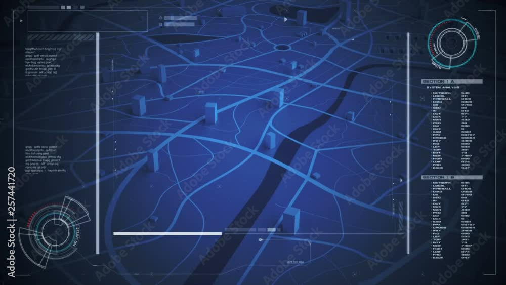 Poster map gps navigation with hud user interface for technology futuristic concept with dark and grain pro