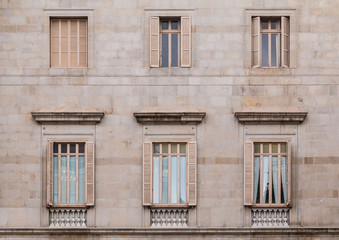 Windows in row on facade of historic building