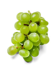 Fresh small bunch of green grapes. White isolated background. Close-up. Side view.