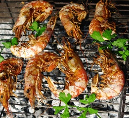 Grilled king prawns