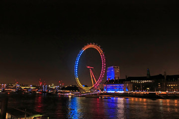 London eye ferris wheel at night - obrazy, fototapety, plakaty