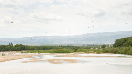 Panoramic view at the Los Sauces river. Nono, Cordoba, Argentina.