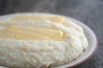 Mengrelian corn mamalica (ghomi) with cheese. Georgian food.