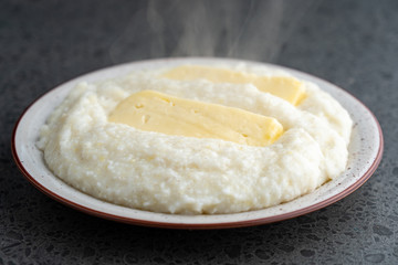 Mengrelian corn mamalica (ghomi) with cheese. Georgian food.
