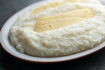 Mengrelian corn mamalica (ghomi) with cheese. Georgian food.