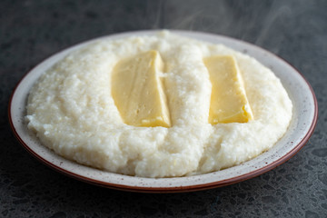 Mengrelian corn mamalica (ghomi) with cheese. Georgian food.