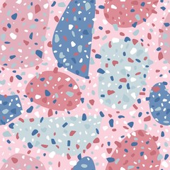 Terrazzo seamless pattern design. Marble wallpaper on pink background.