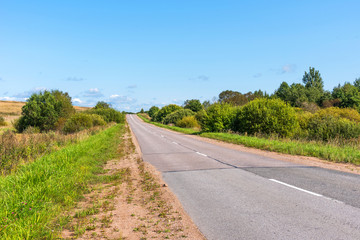 Panoramic view of the road among the forest.