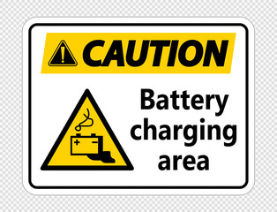 Caution battery charging area Sign on transparent background