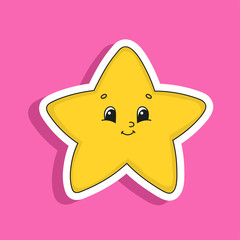 Yellow star. Cute character. Colorful vector illustration. Cartoon style. Isolated on color background. Design element. Template for your design, books, stickers, cards, posters, clothes.