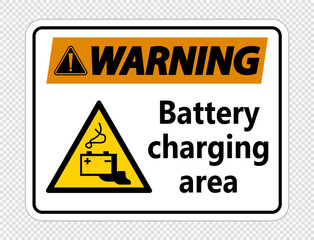 Warning battery charging area Sign on transparent background