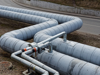 heating main. large diameter pipes are sharply curved.