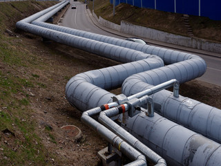 heating main. large diameter pipes are sharply curved.