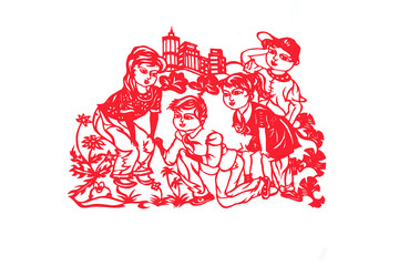 Chinese paper-cut works on white background, China