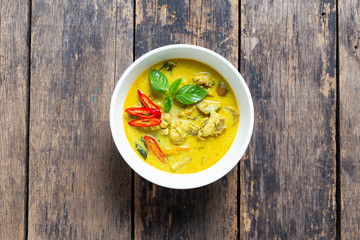 Top View Thai food, green curry chicken - obrazy, fototapety, plakaty