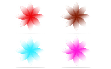 Red, Light Blue, Brown, Pink flowers with grey shades vector on white background for commercial use