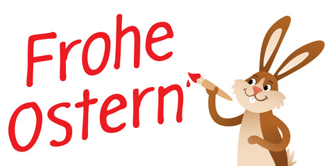 FROHE OSTERN Cartoon Osterhase schreibt mit Farbpinsel