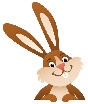 Cartoon Osterhase h&auml;lt leeres Plakat vor sich