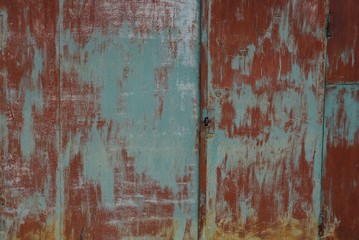 red blue metal background from old iron wall