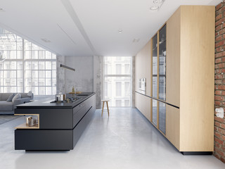3D-Illustration of a new modern city loft apartment.