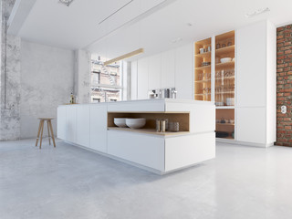 3D-Illustration of a new modern city loft apartment.