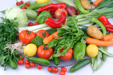 Fototapeta na wymiar Raw vegetables and fruits background.Healthy organic food concept. 