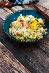 Cantonese fried basmati rice with ham and eggs