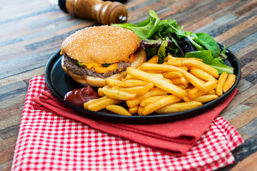 Cheese burger - American cheese burger with Golden French fries