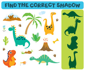 Fototapeta na wymiar Find the correct shadow. Adorable dinosaurs isolated on white background