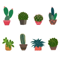 Fotobehang Cactus in pot Set van cactussen en vetplanten geïsoleerd op een witte achtergrond voor uw projecten, uitnodiging of wenskaart