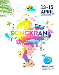 Amazing Songkran festival ideas map thailand colorful poster design, vecter illustration