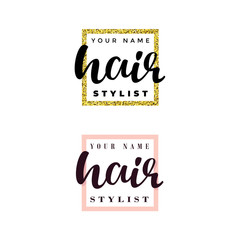 Hair stylist fashion logo. Lettering illustration.