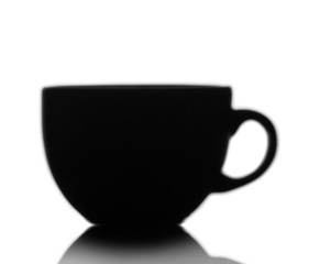 Silhouette of fragrant hot coffee in cup isolated on white