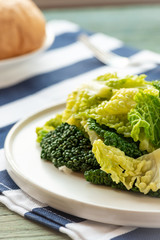 Stewed savoy cabbage, vegetarian food, healthy diet food.