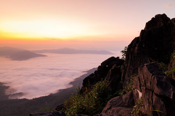 Sunset with beautiful sky and mountain.