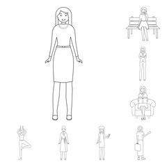 Vector illustration of posture and mood icon. Collection of posture and female vector icon for stock.