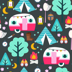 Obraz premium Scout camp vector illustration seamless background 