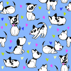 Obraz premium Cute dogs and hearts seamless background