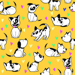 Obraz na płótnie Canvas Cute dogs and hearts seamless background