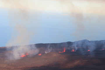 Erupting volcano in Reunion Island 2015