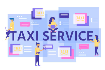 Taxi service concept with characters for social media, web banner, poster, mobile app,  infographics, landing page.