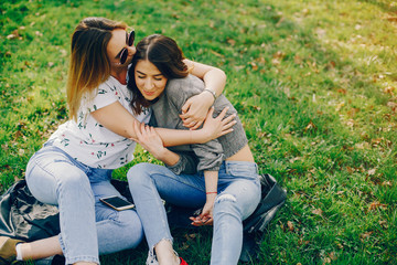 Fototapeta premium two girls in a summer park