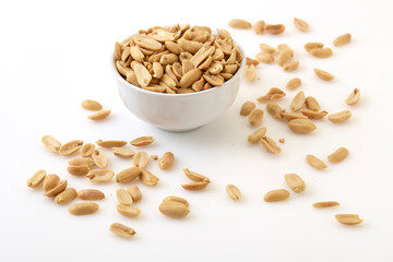 Roasted peanuts and salt in a bowl