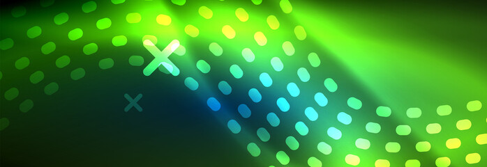 Glowing abstract wave on dark, shiny motion, magic space light. Vector techno abstract background