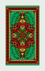Colorful template for carpet, textile. Oriental floral pattern with frame