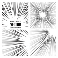 Speed lines background. Effect motion lines for comic book and manga. Radial rays with effect explosion. Template for design. Vector