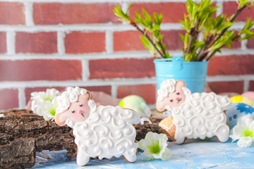 Easter gingerbread cookies in the shape of a lamb