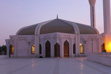 Beautiful front view of the entrace of the Hassan Enany Mosque in the evening dusk in Jeddah, Saudi...