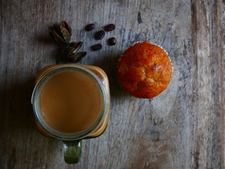 cup of coffee with bread aroma background