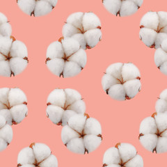 Seamless cotton pattern on coral background